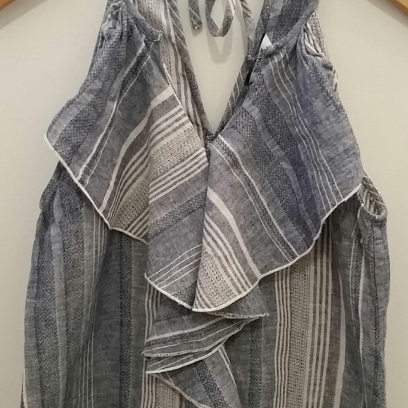 Sloane Ranger Linen Blend Chambray Ruffled Tank - Picture 2 of 6